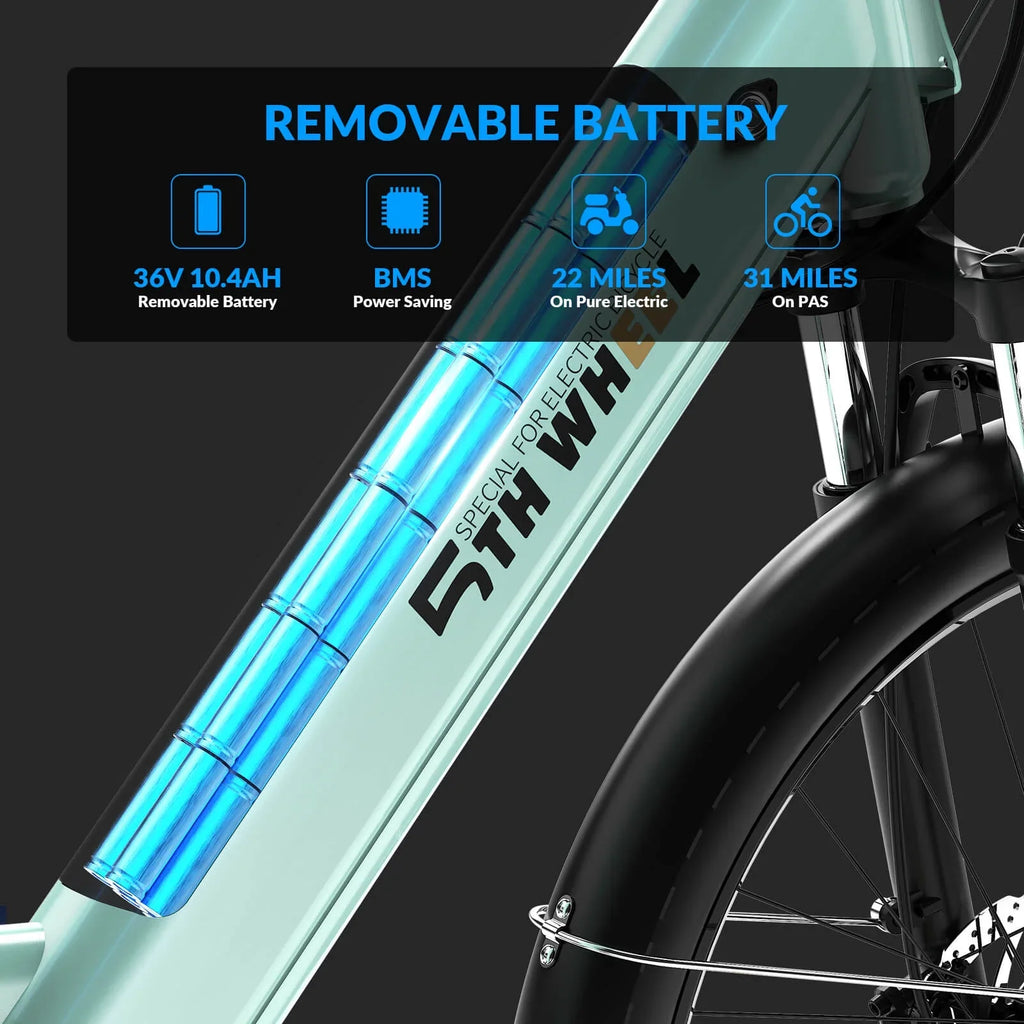 2026 New5TH WHEEL Electric Bike for Adult with 350W Motor, W18B 26" EBike with 36V 10.4Ah Removable Battery Ebike, Electric Bicycle with 7 Speed, UL2849