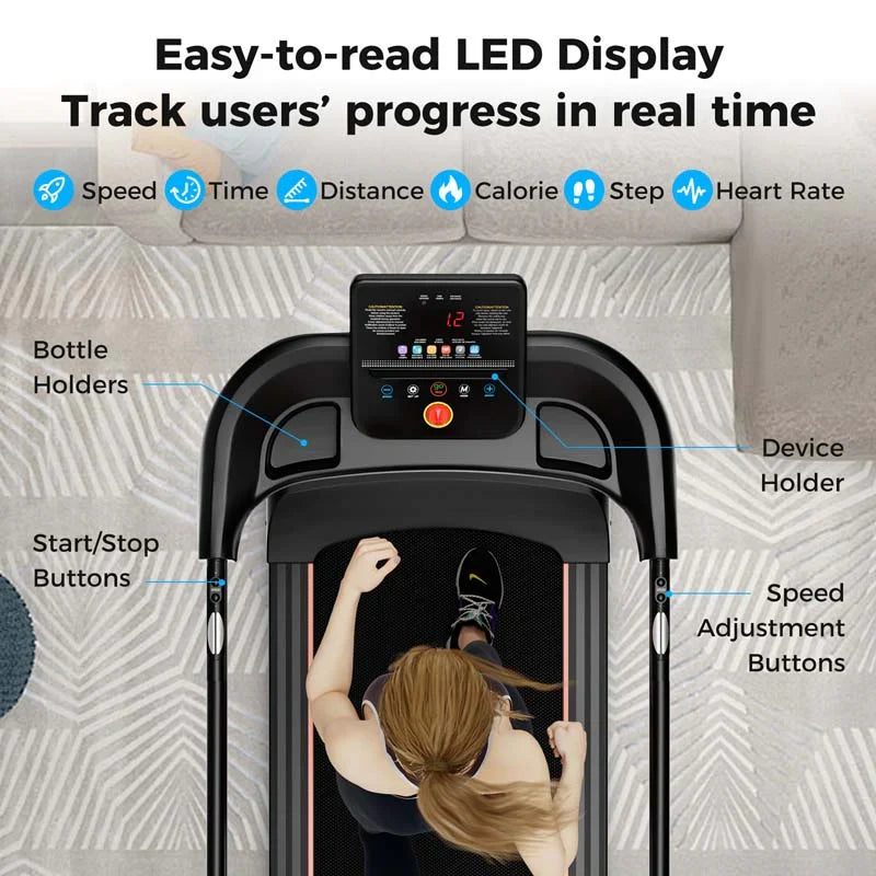 2026 2.5 Walking Treadmill for Senior with Long Handrail, 300 lbs Capacity, Recovery Fitness Exercise Machine for Home with Pulse Sensors