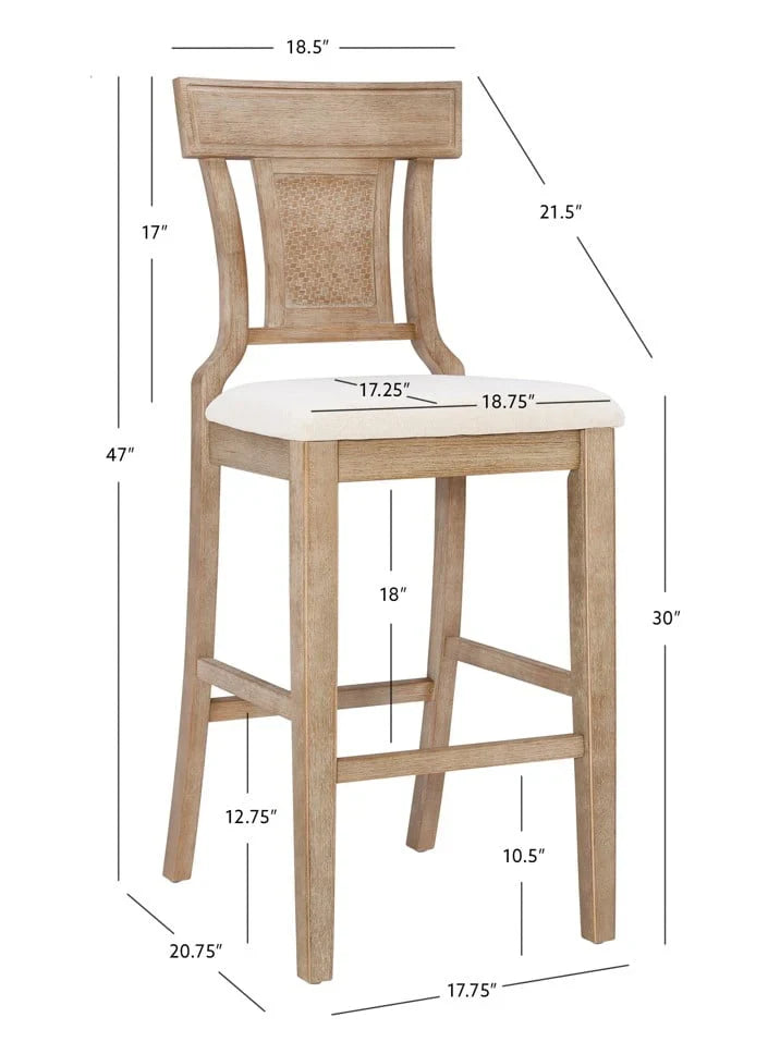2026 NewLinon Rylan 30" Bar Stool, Rustic Brown Finish with Beige Fabric