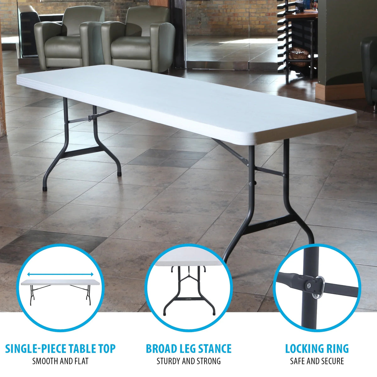 2026 NewLifetime 8-Foot Commercial Grade Folding Table, White Granite (22980)