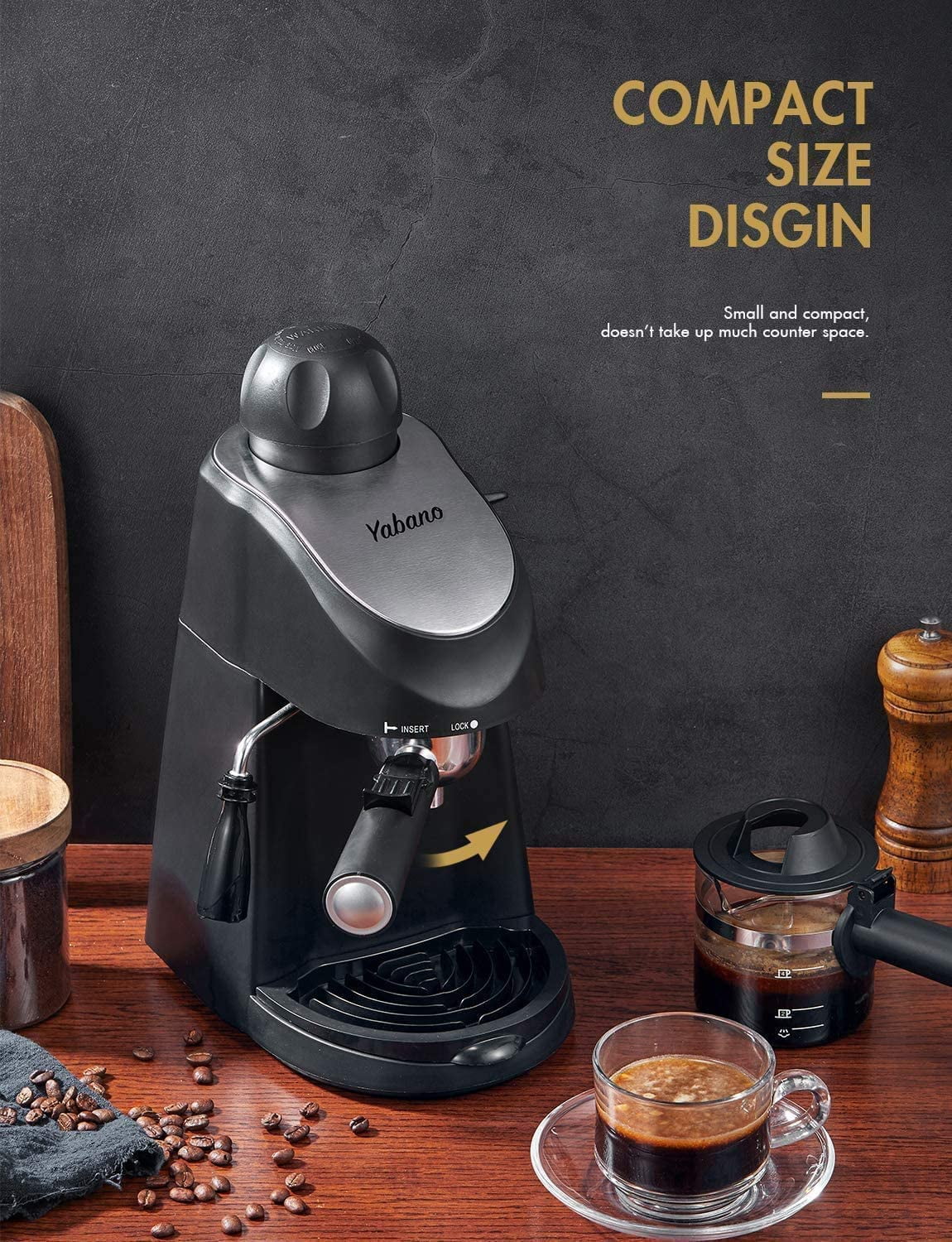 2026 Espresso Machine, Yabano 3.5 Bar 4 Cup Steam Espresso Cappuccino Maker with Milk Frother, 800W, Black