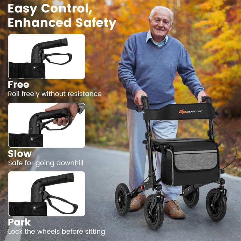 2026 2-in-1 Folding Rolling Rollator Walker with Seat, 9" All-Terrain Pneumatic Tires & Height Adjustment, Aluminum Mobility Walking Aid for Seniors