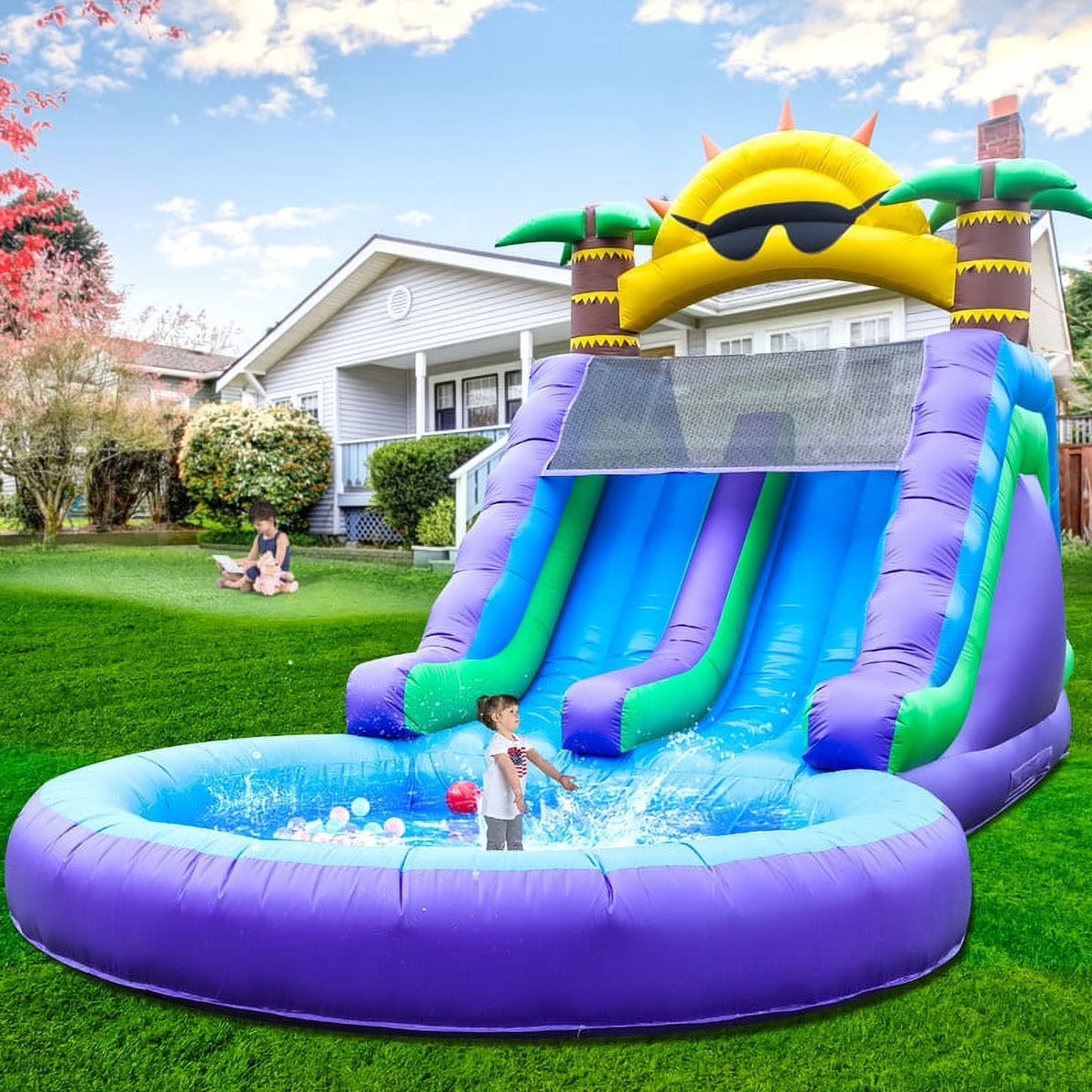 2026 NewRelunch 26FT Inflatable Double Water Slide for Kids & Adults, PVC Inflatable Water Park with Blower, Giant Splash Pool for Backyard & Outdoor Fun, 26'L x 12'W x 14'H