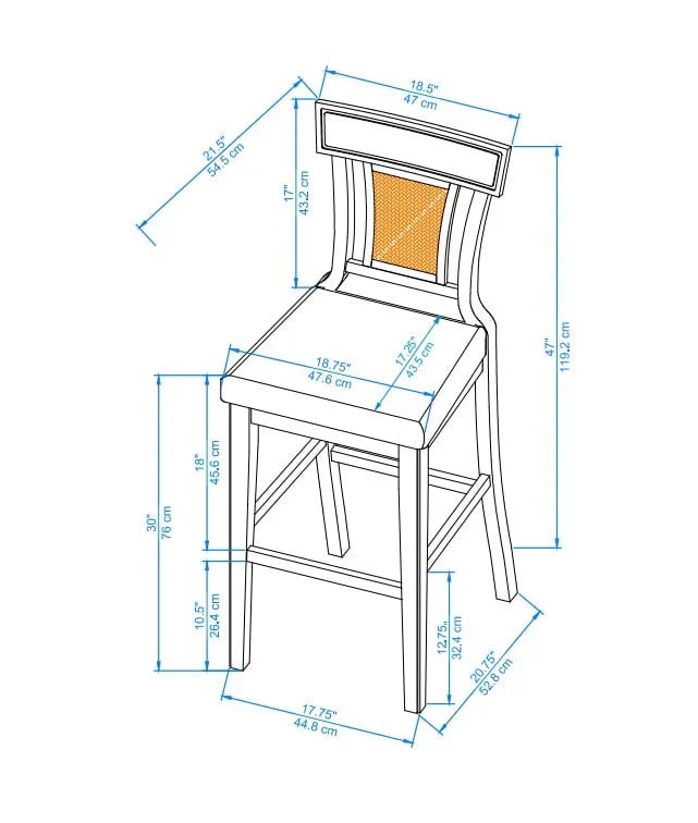 2026 NewLinon Rylan 30" Bar Stool, Rustic Brown Finish with Beige Fabric
