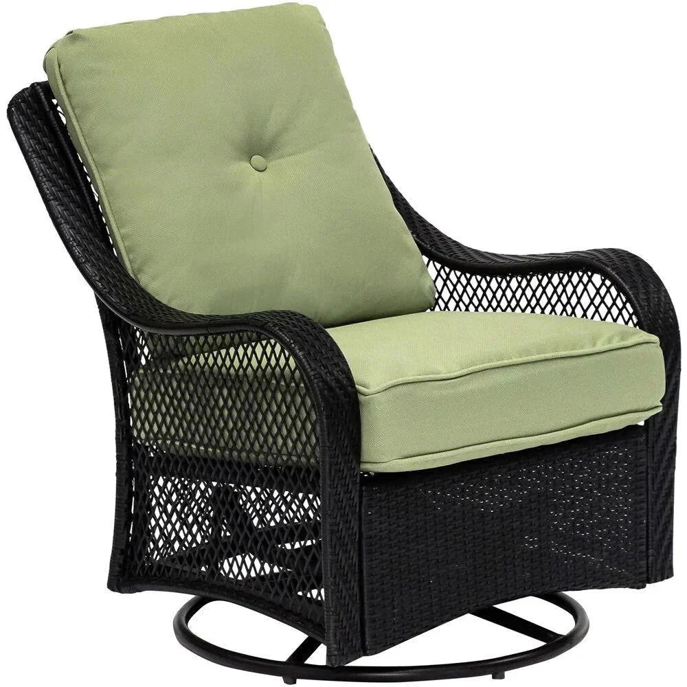 2026 New2025 5-piece steel patio fire pit seating set with navy blue cushions, swivel gliders and square fire pit table