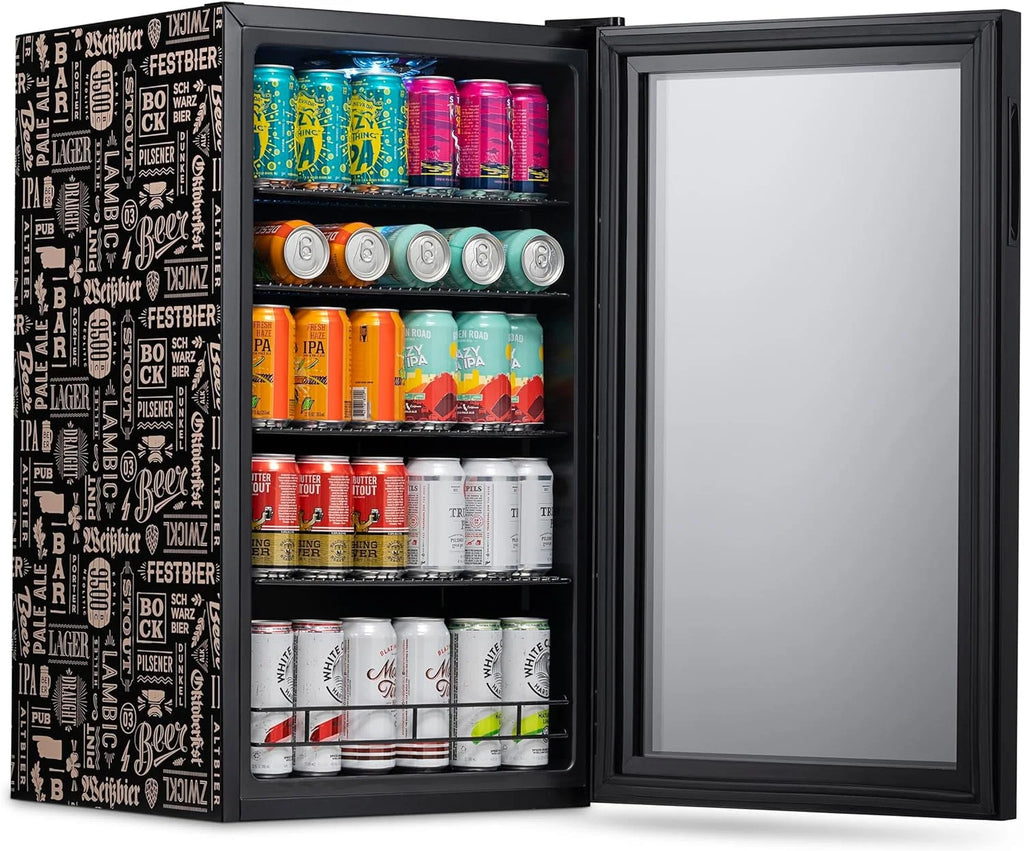 2026 Beverage Refrigerator Cooler | 126 Cans Free Standing with Right Hinge Glass Door | Mini Fridge Beverage Organizer Perfect For Beer, Wine, Soda, And Cooler Drinks