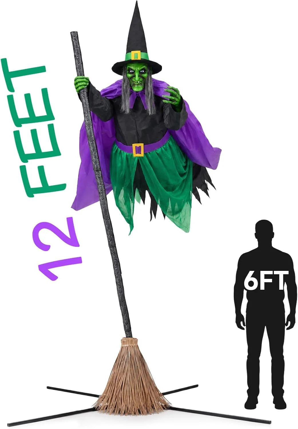 2026 Halloween Decorations Outdoor - 12 Ft Animated Hovering Witch Animatronics
