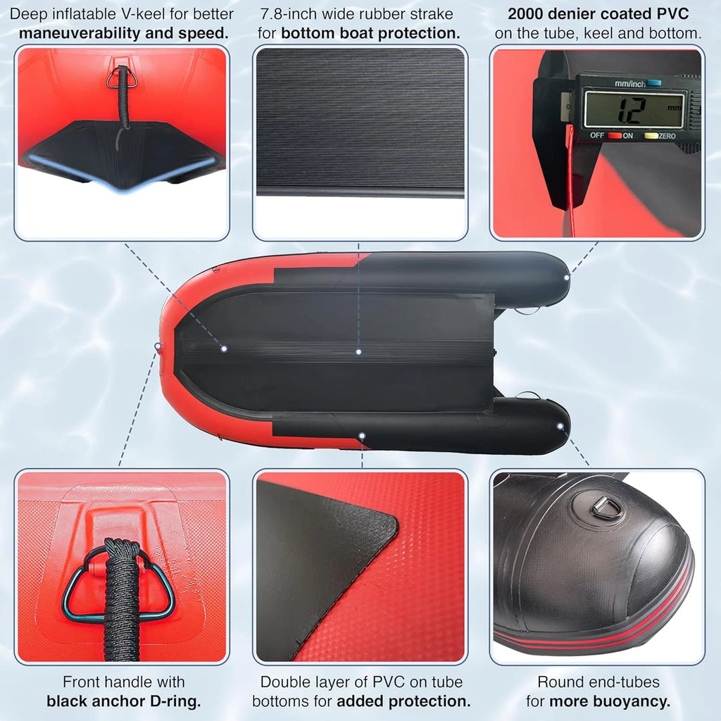 Inflatable Boat | Yacht Dinghy Tender Raft | Multi Person Fishing Boat | Aluminum Floor Oars | Fishing Rod Holders | Heavy-Duty PVC | 2026 Model |