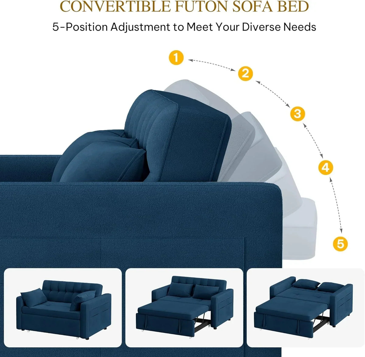 2026 3-in-1 Convertible Sofa Bed, 55" Sleeper Sofa with Pull-Out Bed, Cat-Scratch-Proof Fabric Futon Couch with Adjustable Backrest and Side Pocket, Loveseat for Living Room Apartment, Grey