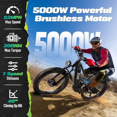 2026 5000W Dual Motor Electric Bike for Adults 52MPH with 60V 32AH Battery, 26x4 Fat Tire All Terrain Ebikes, Full Suspension E Bike, SHM 7-Speed Gear Electric Bicycle(63v) (63V-3-1)