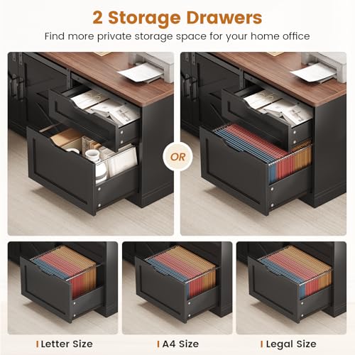 2026 SEDETA Farmhouse L Shaped Standing Desk, 55 inch Height Adjustable Corner Desk with Storage Drawers, Standing Computer Desks with Power Outlets for Home Office, Black