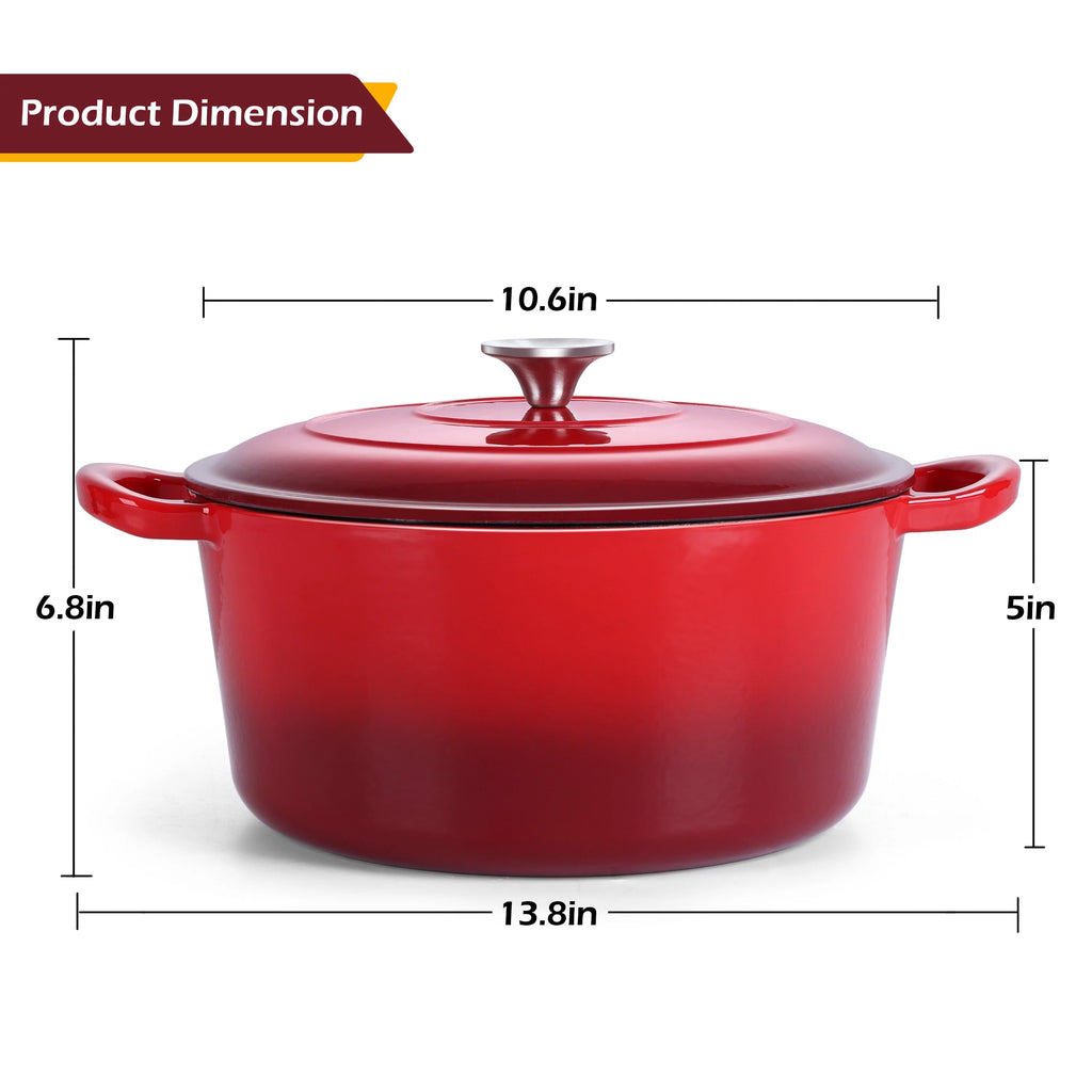 2026 Walchoice 6 Quart Enameled Cast Iron Dutch Oven with Lid, Nonstick Round Dutch Oven Pot with Dual Handles for Braising, Stews, - Red