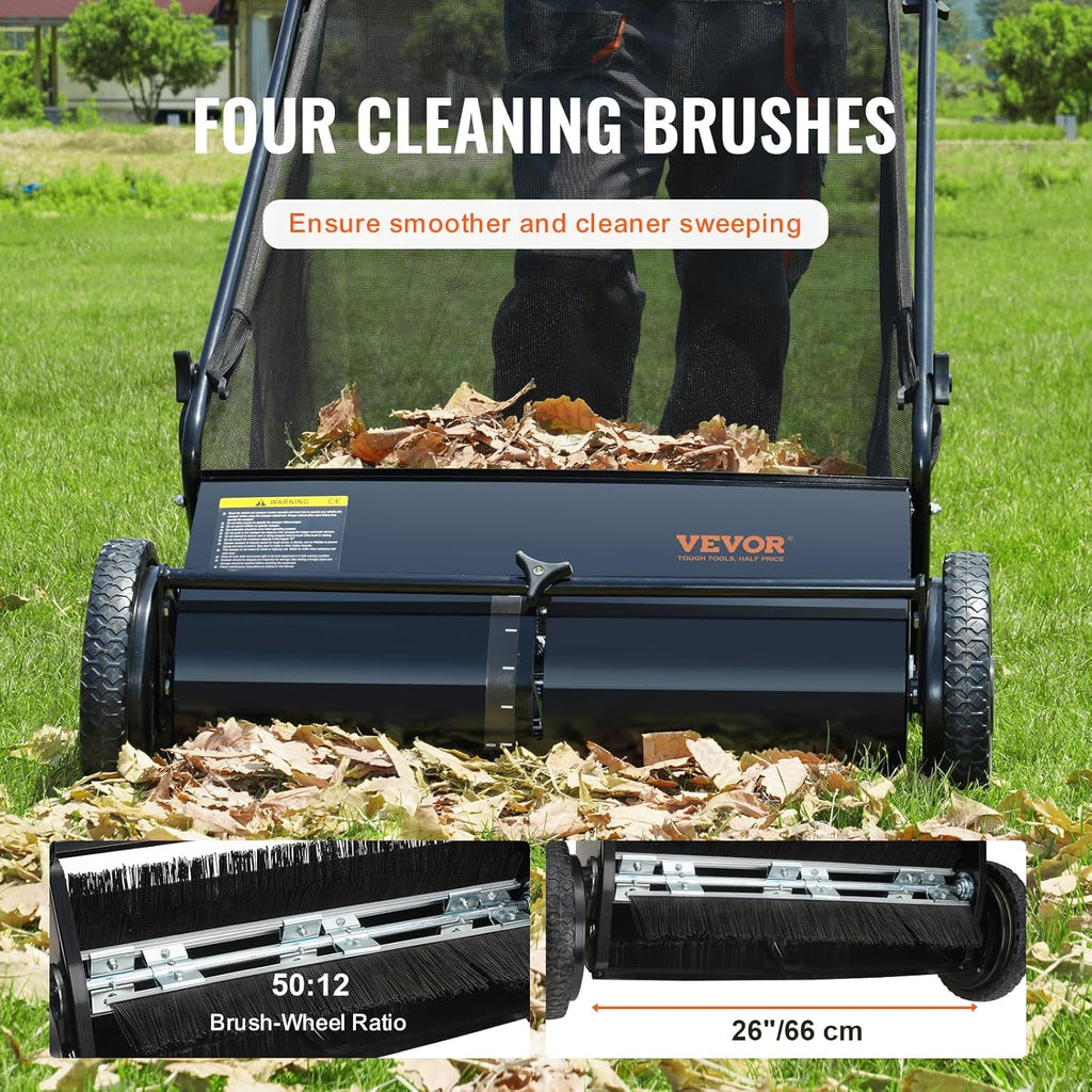 2026 Heavy Duty Steel 26 Inch Collector Push Lawn Sweeper