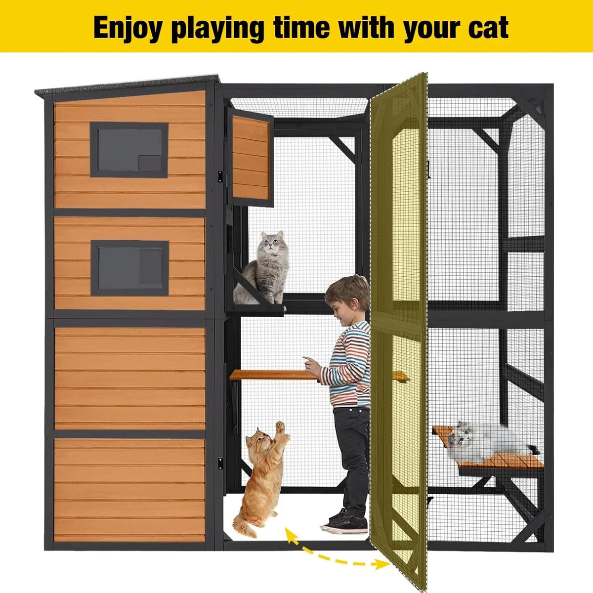 2026 Large Cat Catio, 4 Tiers, Weatherproof Roof, 70"H x 77"L