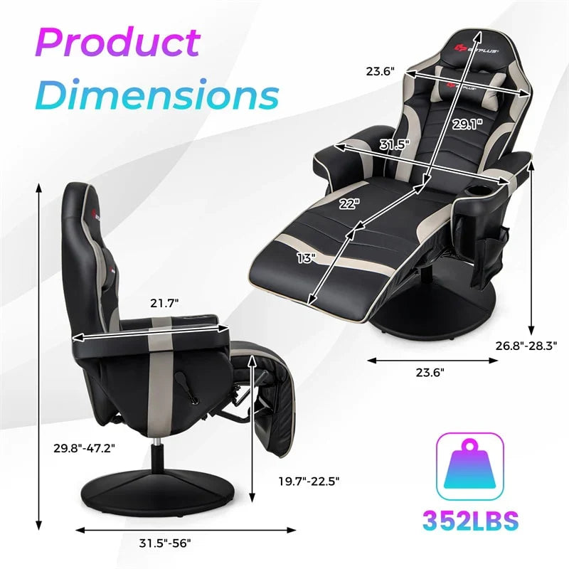 2026 Ergonomic Gaming Recliner Chair with Massage, Retractable Footrest & Cup Holder, Height Adjustable Racing Style Swivel Video Game Chair