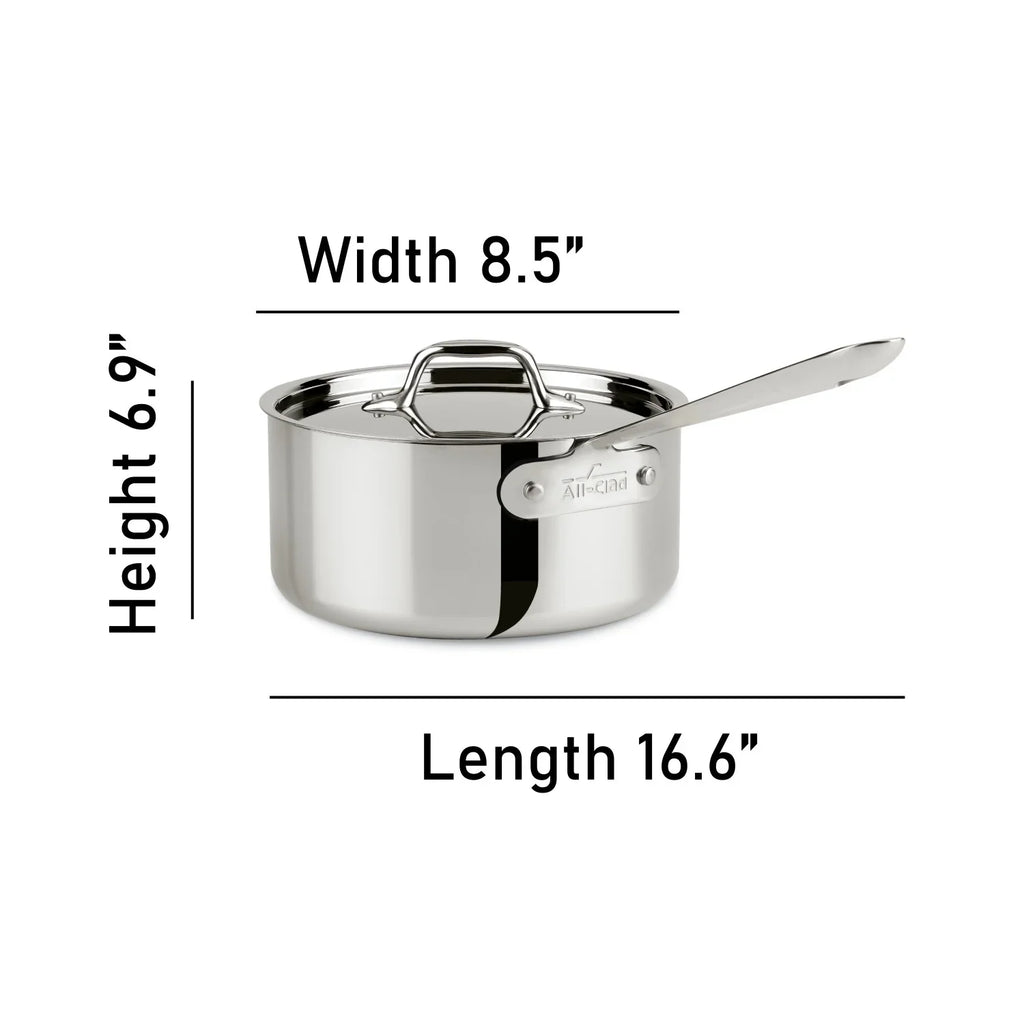 2026 NewAll-Clad D3 Stainless 3-ply Bonded Cookware, Sauce Pan with lid, 3 quart