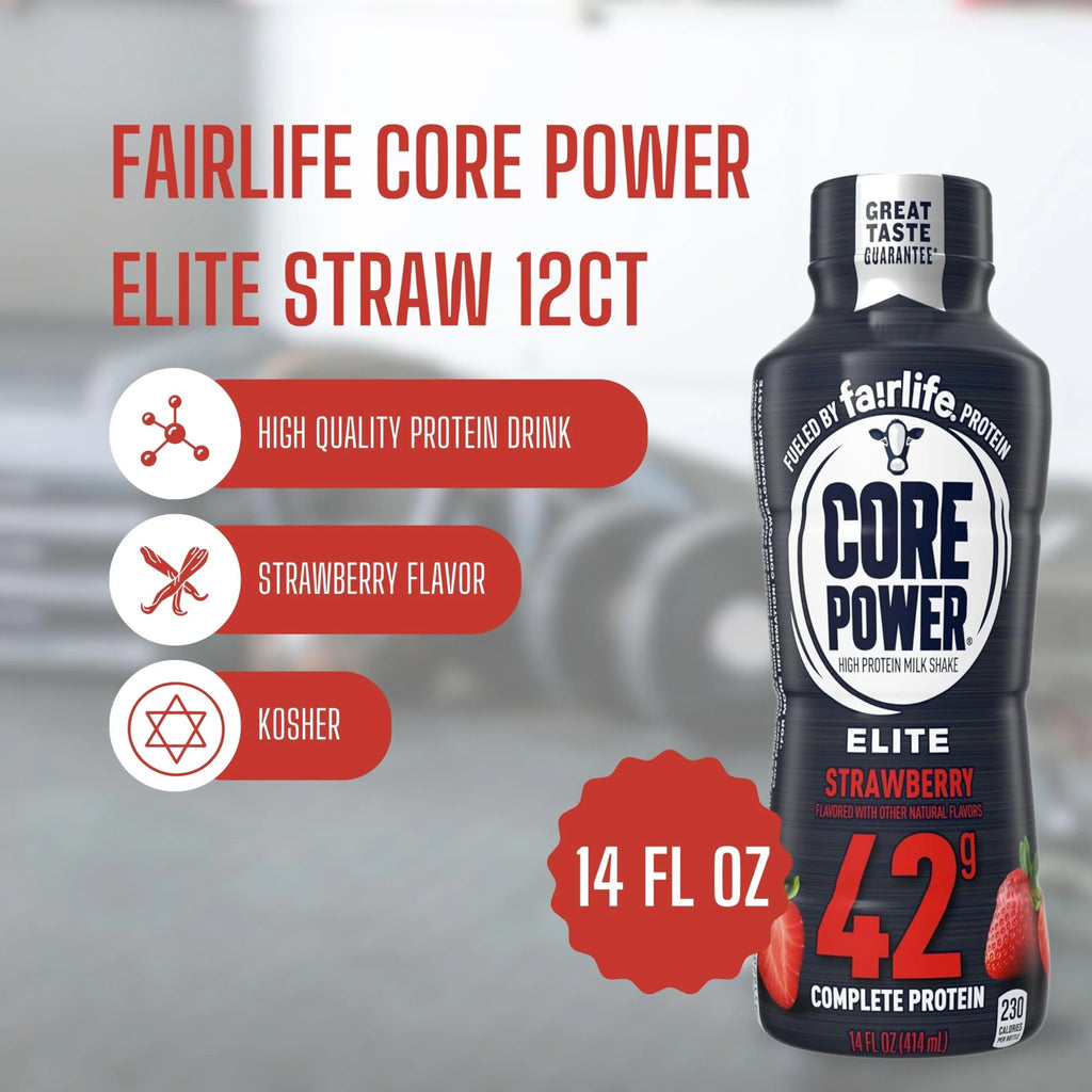 2026 Core Power Fairlife Elite 42g High Protein Milk Shake - Kosher, Strawberry Protein Shake for Workout Recovery - 14 Fl Oz Pack of 12 & Multi-Purpose Key Chain