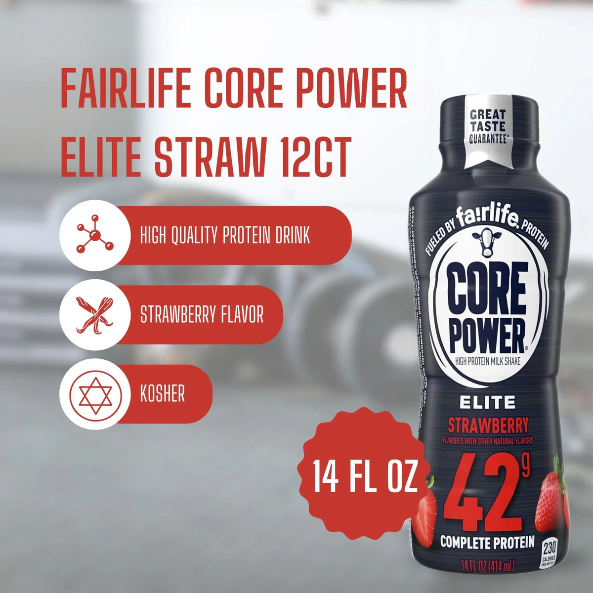 2026 Core Power Fairlife Elite 42g High Protein Milk Shake - Kosher, Strawberry Protein Shake for Workout Recovery - 14 Fl Oz Pack of 12 & Multi-Purpose Key Chain