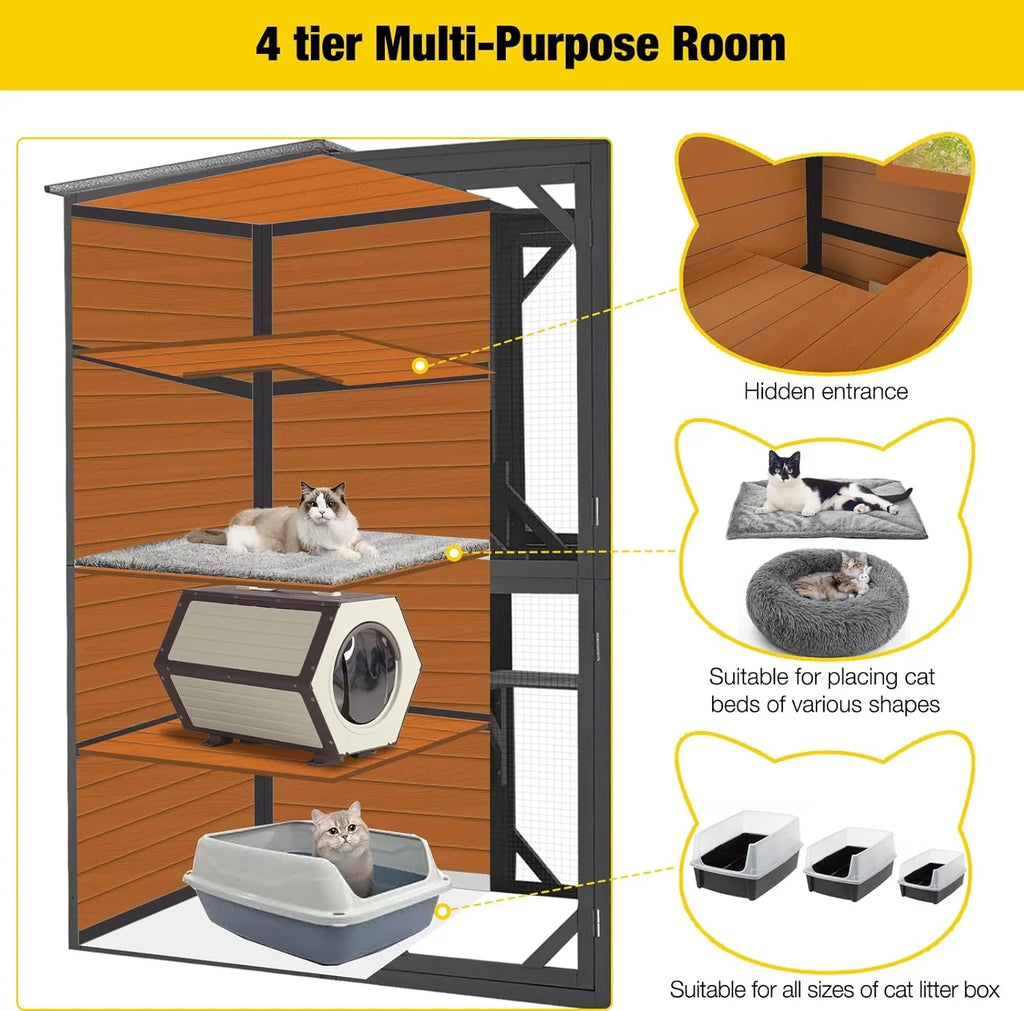 2026 Large Cat Catio, 4 Tiers, Weatherproof Roof, 70"H x 77"L