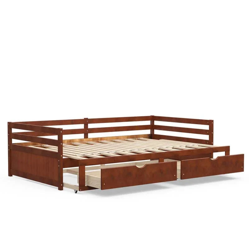2026 Extendable Twin to King Daybed with Trundle & 2 Storage Drawers, Dual-use Modern Sofa Bed with Roll Out Bed Frame