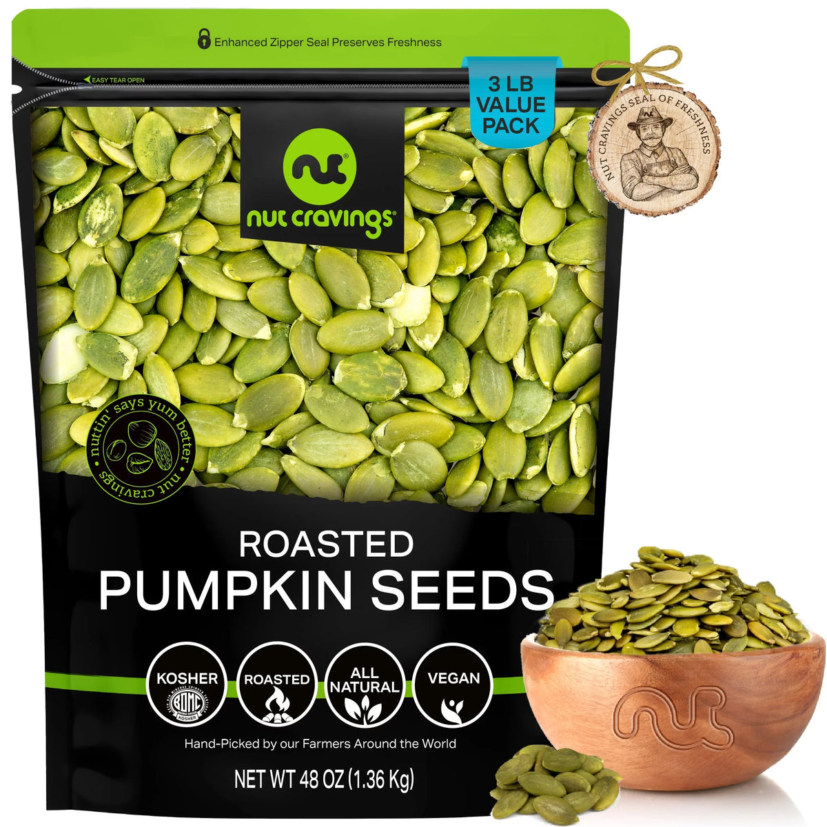2026 Roasted & Unsalted Pumpkin Seeds, Pepitas, No Shell (3 lbs) by Nut Cravings