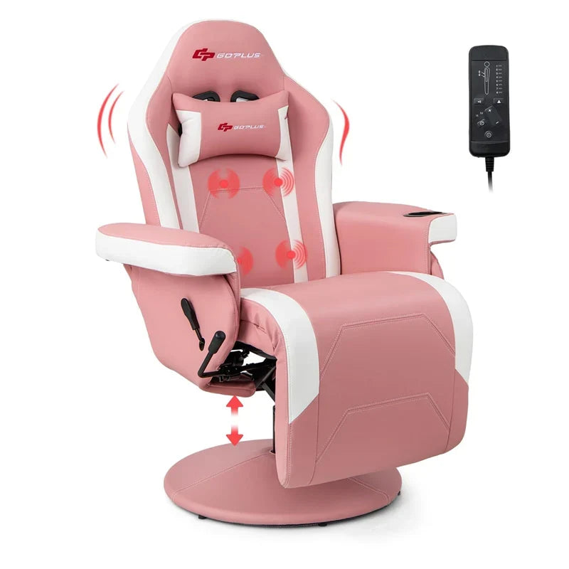 2026 Ergonomic Gaming Recliner Chair with Massage, Retractable Footrest & Cup Holder, Height Adjustable Racing Style Swivel Video Game Chair