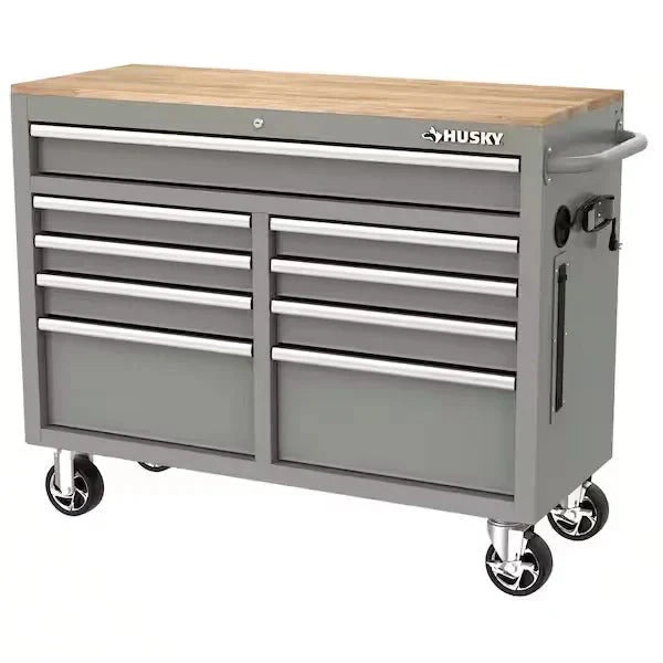 2026 NewMobile workbench with 9 drawers, hardwood top and power connection, 117 cm W x 62 cm D – high-gloss black