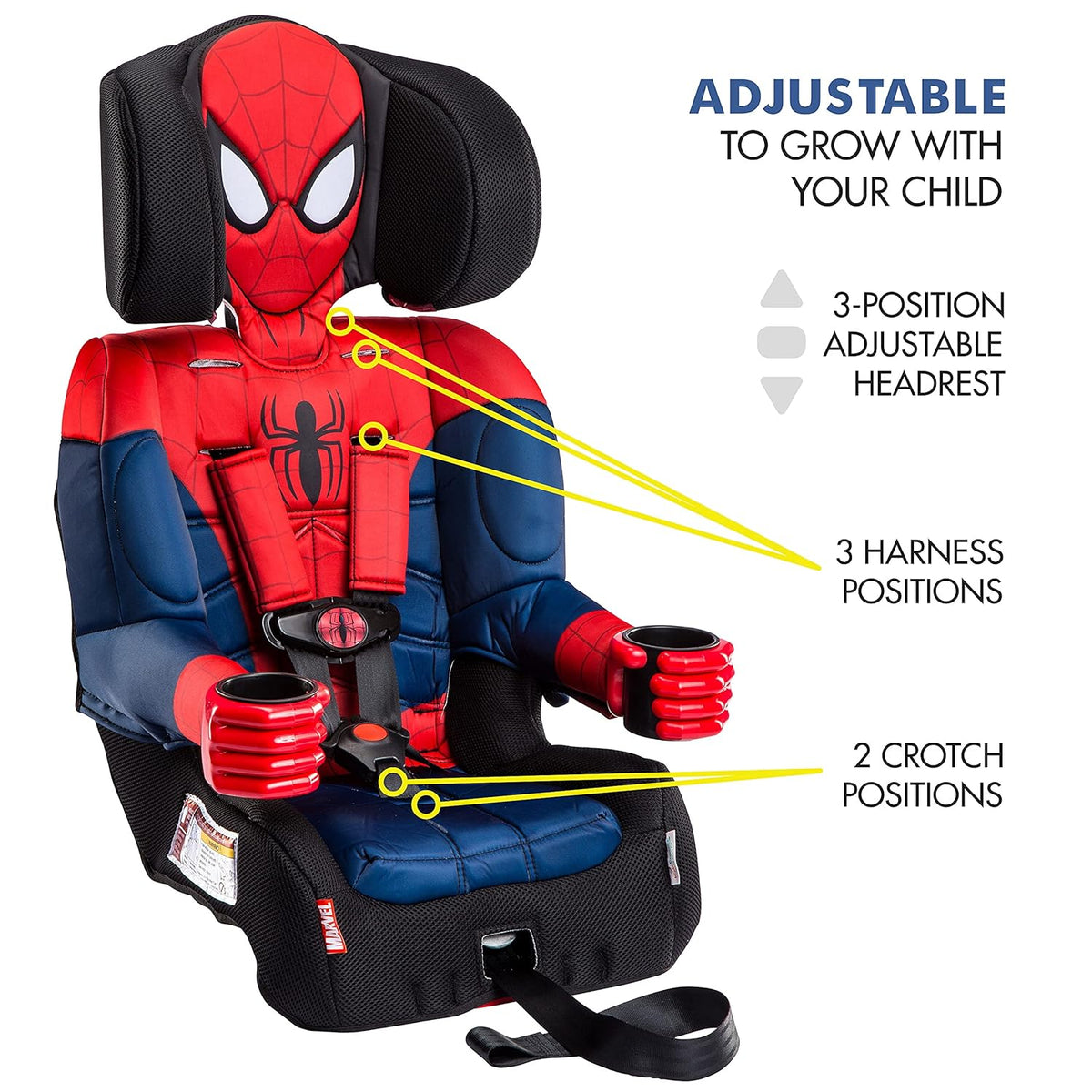 2026 Spider-Man 2-in-1 Forward-Facing Booster Car Seat LATCH | 5-Point Harness Booster 22-65lbs converts to Belt-Positioning Booster 40-100lbs | Adjustable
