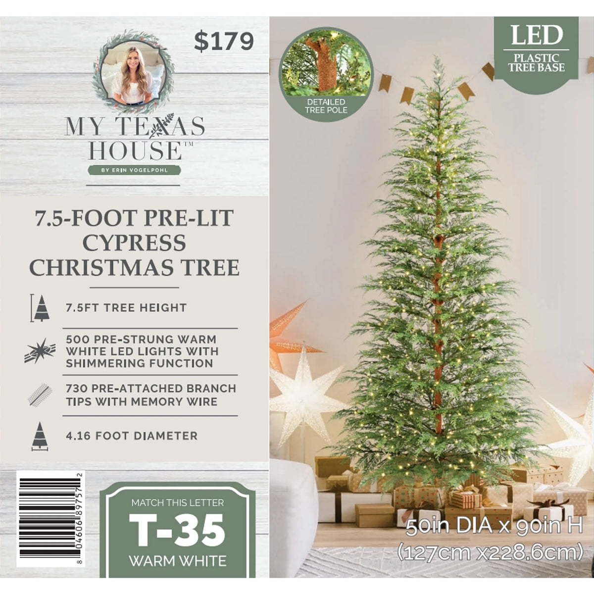 2026 7.5 ft Pre-Lit Cypress Artificial Christmas Tree with 500 Twinkle LED Lights and Stand