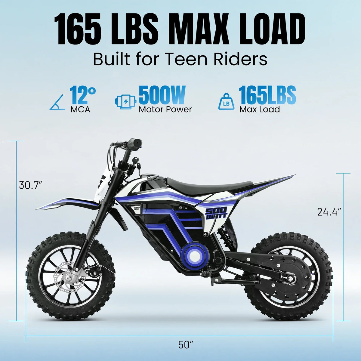 2026 NewQEASET electric dirt bike, 500W kids dirt bike for Boys Girls Age 8-14, Blue