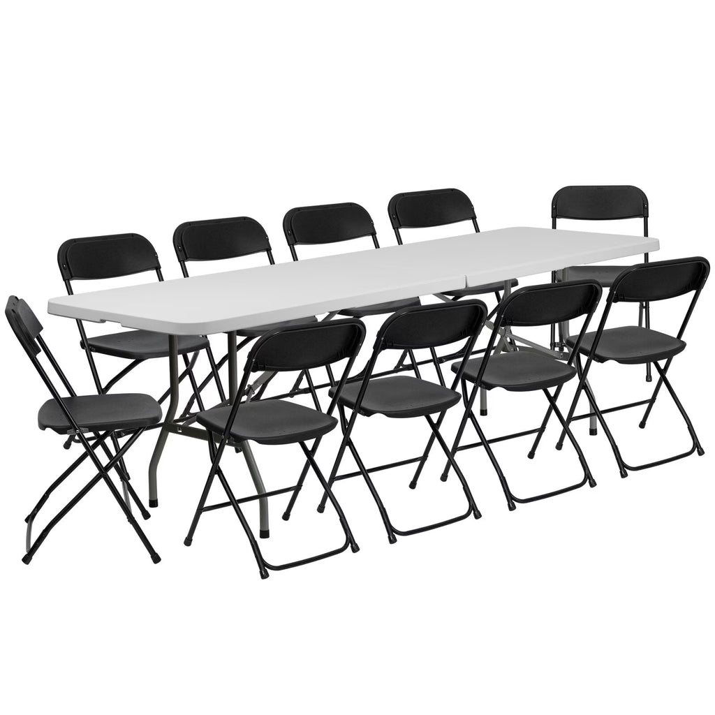 2026 NewKtaxon 6ft White Folding Table and 10 Pack Folding Chairs Black, Plastic Table and Chair Set