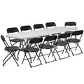 2026 NewKtaxon 6ft White Folding Table and 10 Pack Folding Chairs Black, Plastic Table and Chair Set