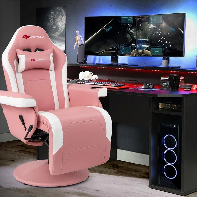 2026 Ergonomic Gaming Recliner Chair with Massage, Retractable Footrest & Cup Holder, Height Adjustable Racing Style Swivel Video Game Chair
