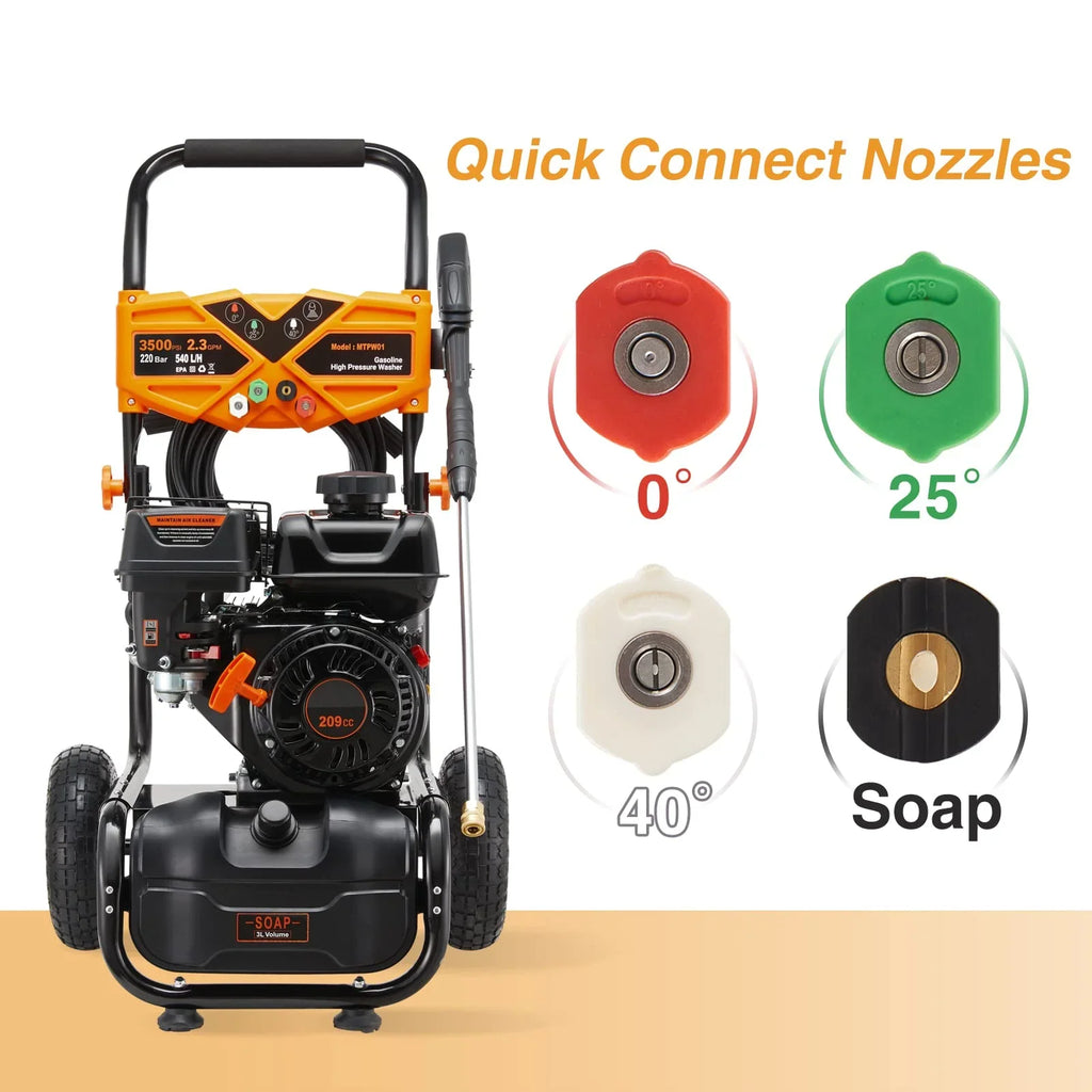 2026 NewEfurden 3500PSI Gas Pressure Washer, 2.3GPM Gas Powered High Pressure Clean Machine with 209CC Engine, 4 Adjustable Nozzles for Cleaning Walls, Terraces, Vehicles, Gardens (Blue)