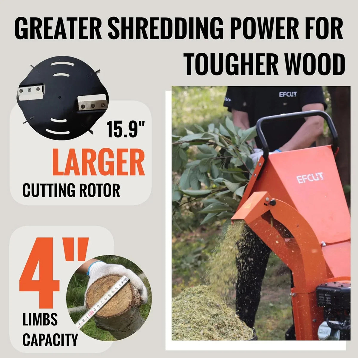2026 C40 Wood Chipper 4" inch Max Diameter Capacity 9 274cc Gas Powered Engine Heavy Duty Shredder Mulcher