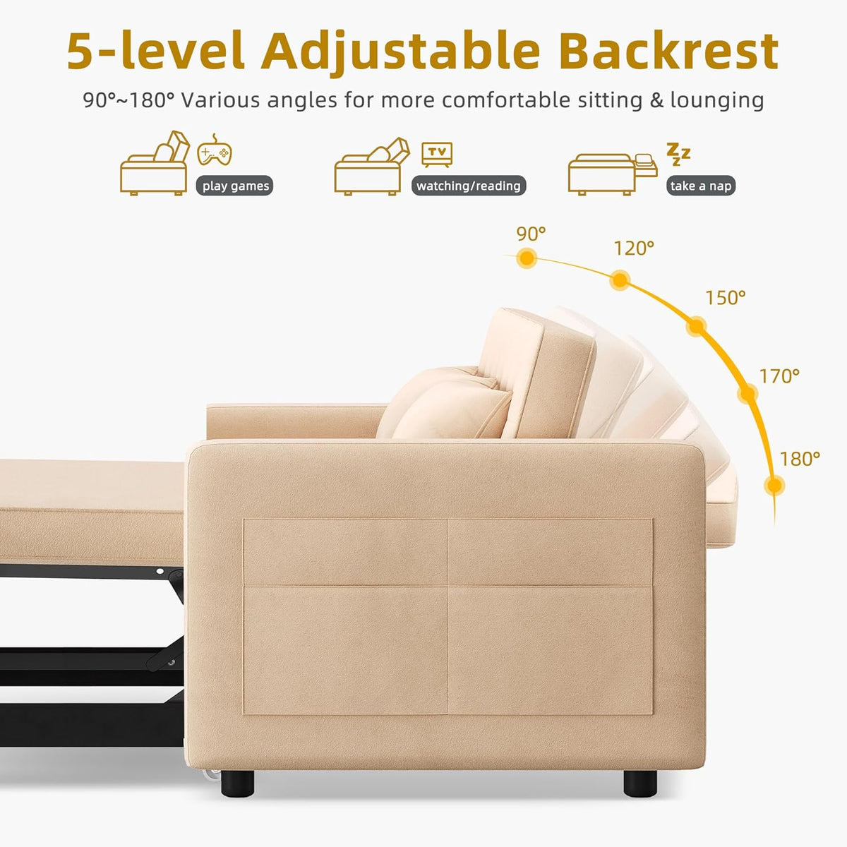 2026 3-in-1 Convertible Sofa Bed, 55" Sleeper Sofa with Pull-Out Bed, Cat-Scratch-Proof Fabric Futon Couch with Adjustable Backrest and Side Pocket, Loveseat for Living Room Apartment, Grey