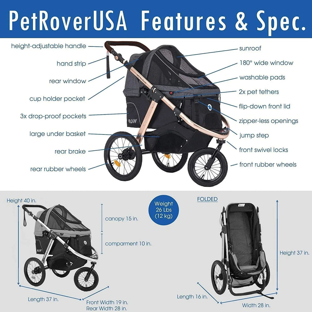 2026 NewJogging Sports Stroller with Comfort Rubber Wheels/Zipper-Less Entry/1-Hand Quick Fold/Aluminum Frame for Small/Medium Dogs, Cats and Pets (Green Camo)