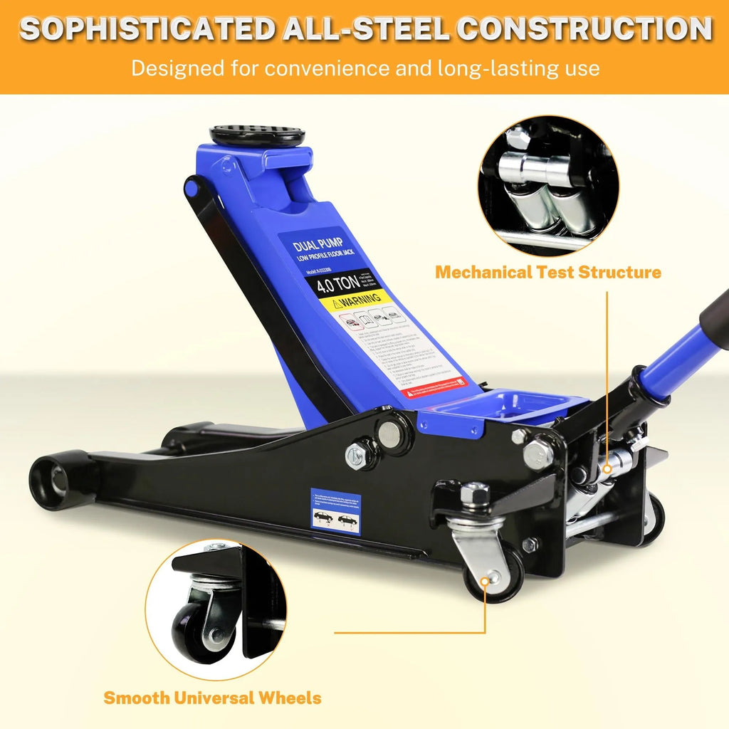 2026 4-Ton Floor Jack, Low Profile Car Jack, Heavy-Duty Trolley Jack Car Lift with Dual Pump Pistons, Lifting Range 4"-21", 8000LBS