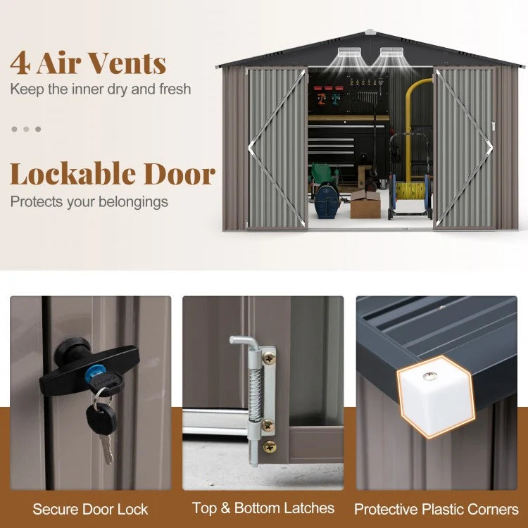 2026 10 x 14 FT Outdoor Storage Shed with Improved Windproof Metal Structure