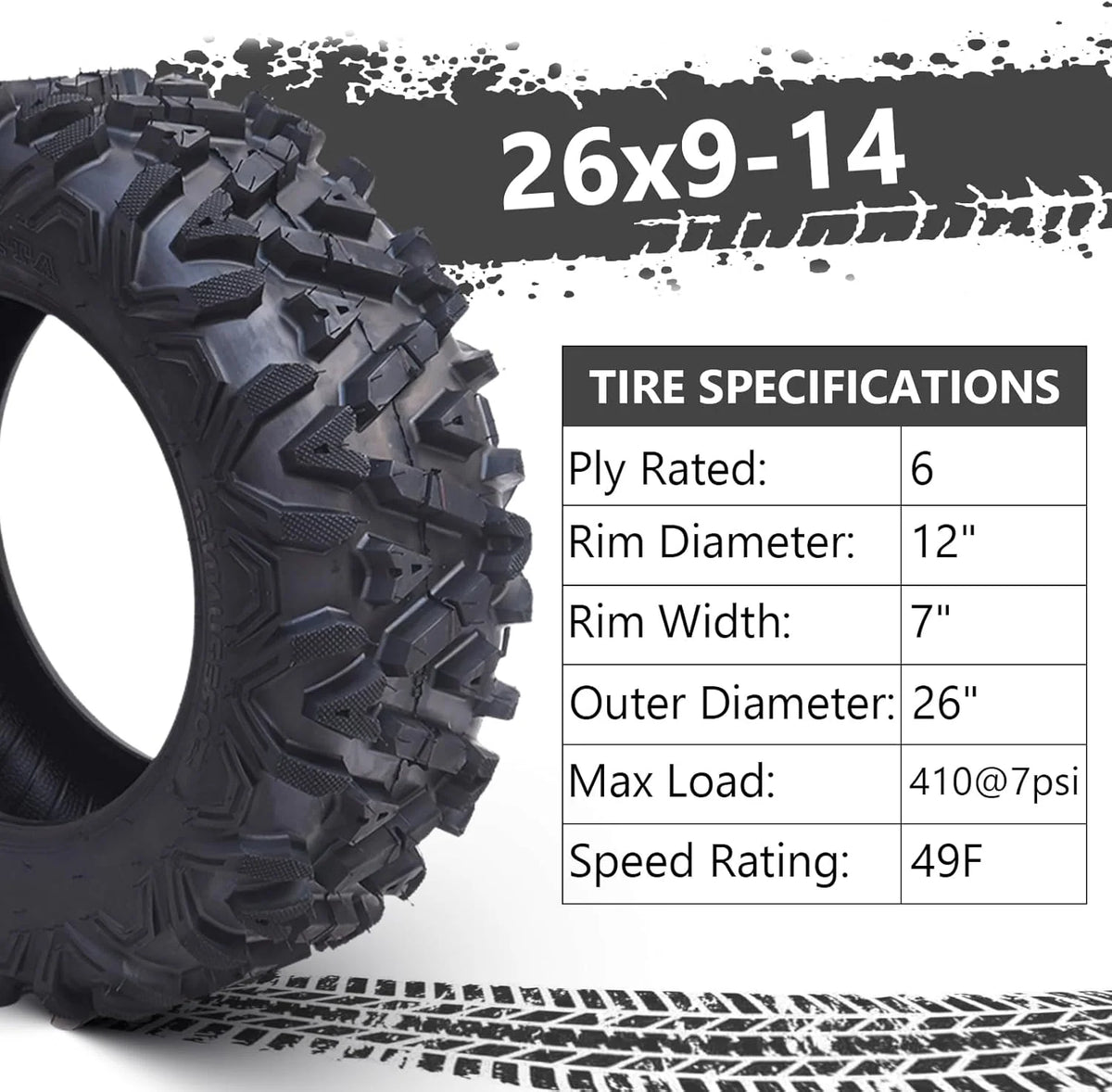 2026 26x12x12 Atv Tires, Set of 2 Atv Tires 26x12-12 6PR, All Terrain Atv/Utv Off-Road Tires, Black