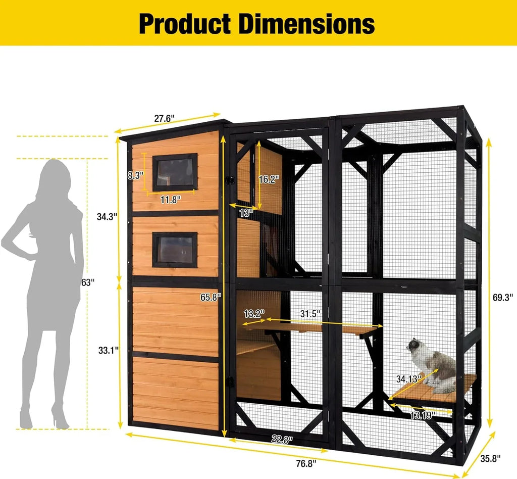 2026 Large Cat Catio, 4 Tiers, Weatherproof Roof, 70"H x 77"L
