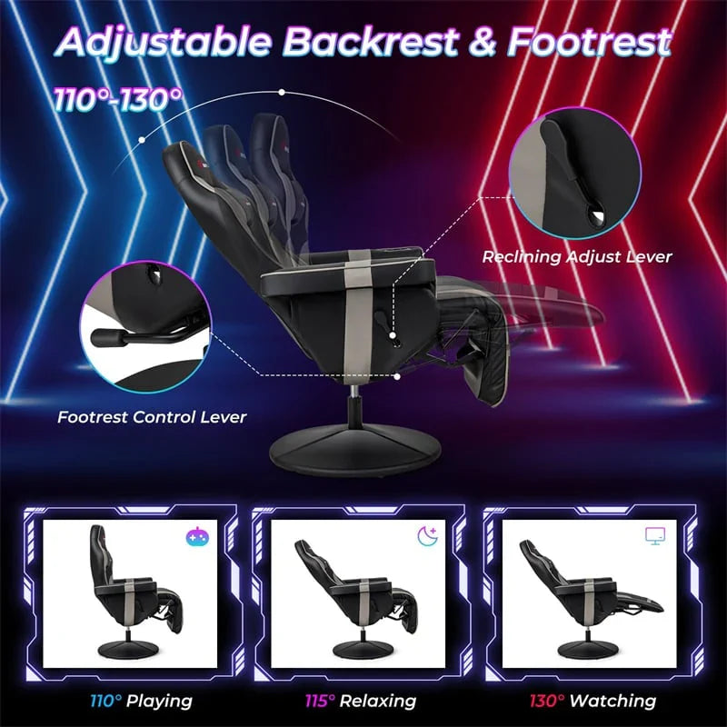 2026 Ergonomic Gaming Recliner Chair with Massage, Retractable Footrest & Cup Holder, Height Adjustable Racing Style Swivel Video Game Chair