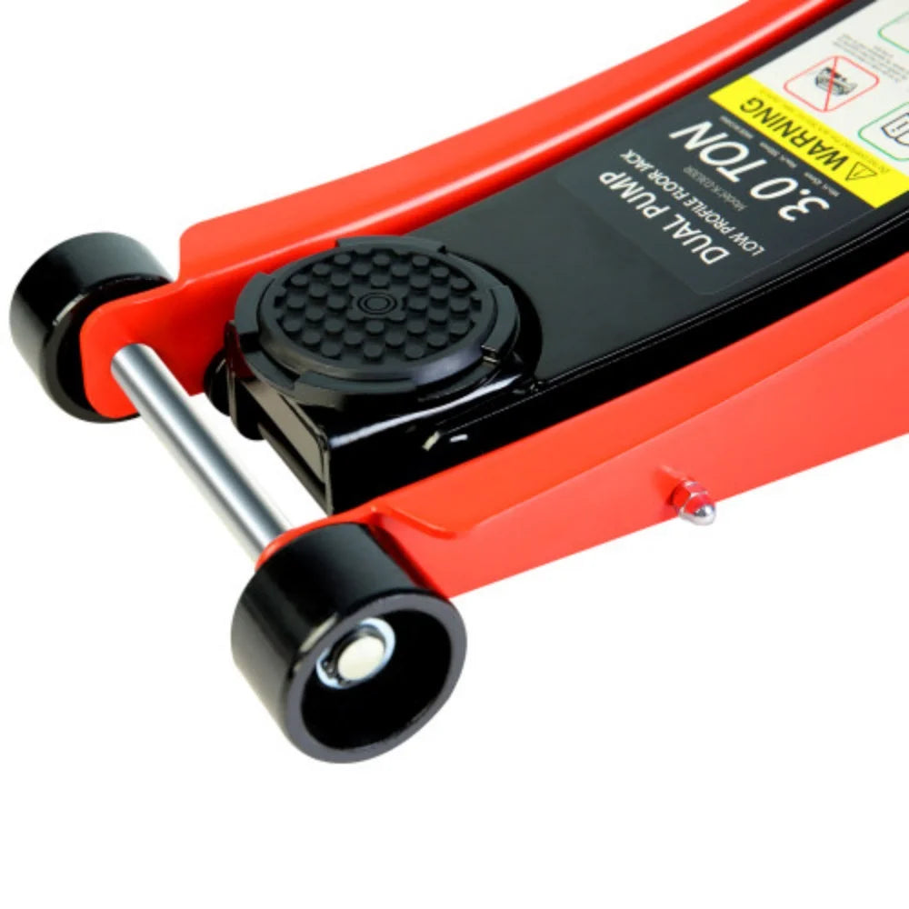 2026 3t Low Profile Jack, Red and Black, Ultra Low Floor Jack with Dual Pistons Quick Lift Pump, Car Jack Hydraulic AutoLifts for Home Garage Black+Red + Steel + 3T Dual pump + Lifting range 3.3"-19.7"