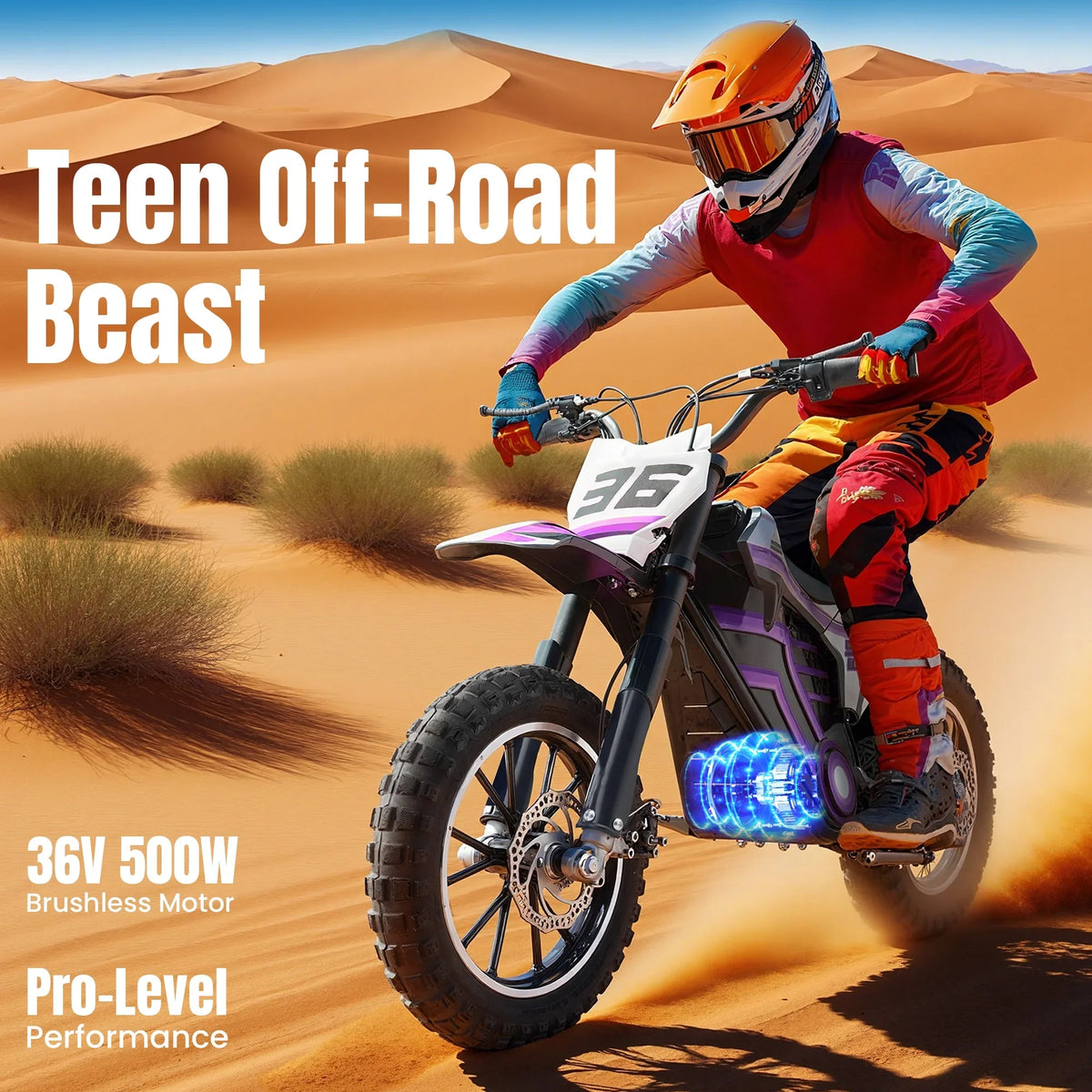 2026 NewQEASET electric dirt bike, 500W kids dirt bike for Boys Girls Age 8-14, Blue