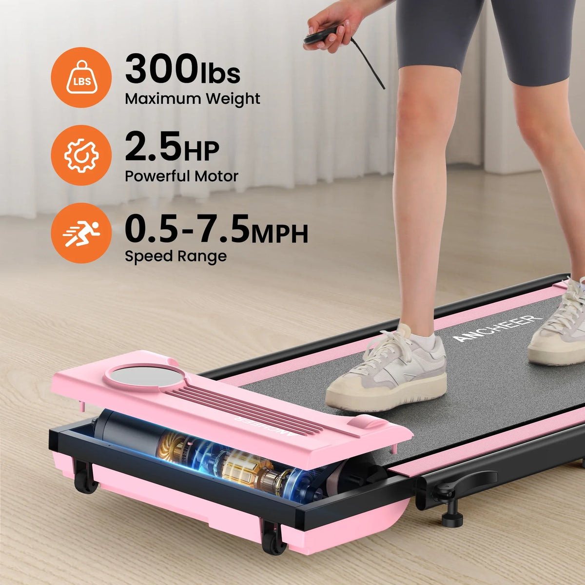 2026 NewANCHEER Portable Folding Walking Pad 300lb, 7.5 MPH Under Desk Treadmill with Remote Control & LED Display,2 in 1 Walking Pad Treadmill for Home/Office/Exercise(Pink)