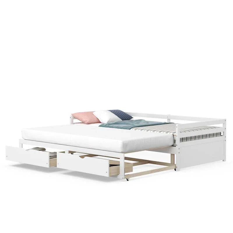 2026 Extendable Twin to King Daybed with Trundle & 2 Storage Drawers, Dual-use Modern Sofa Bed with Roll Out Bed Frame