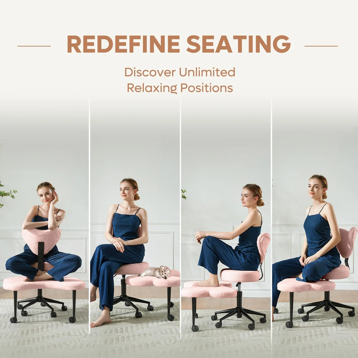 2026 NewPinmoco Ergonomic Cross Legged Swivel Chair, Adjustable Height and Teddy Fabric, Meditation& ADHD Chair with Back Support, Home and Office, Off White