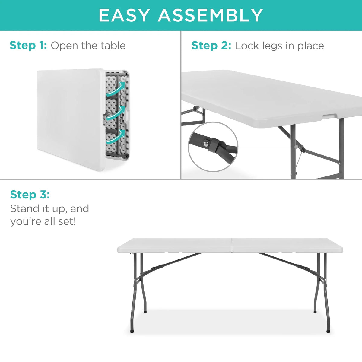 2026 NewBest Choice Products 6ft Plastic Folding Table, Indoor Outdoor Heavy Duty Portable w/ Handle, Lock - White