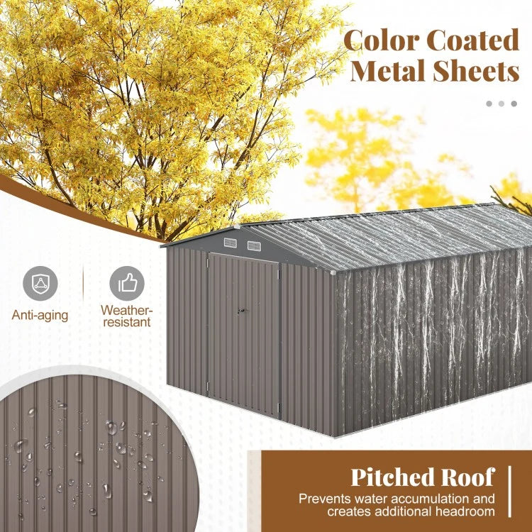 2026 10 x 14 FT Outdoor Storage Shed with Improved Windproof Metal Structure