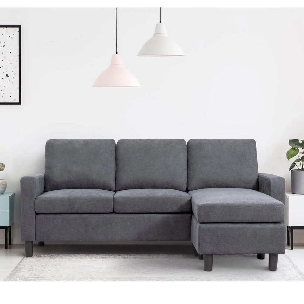 2026 Convertible Sectional Sofa, L-Shaped Linen Fabric Couch with Reversible Design and Movable Ottoman for Small Spaces